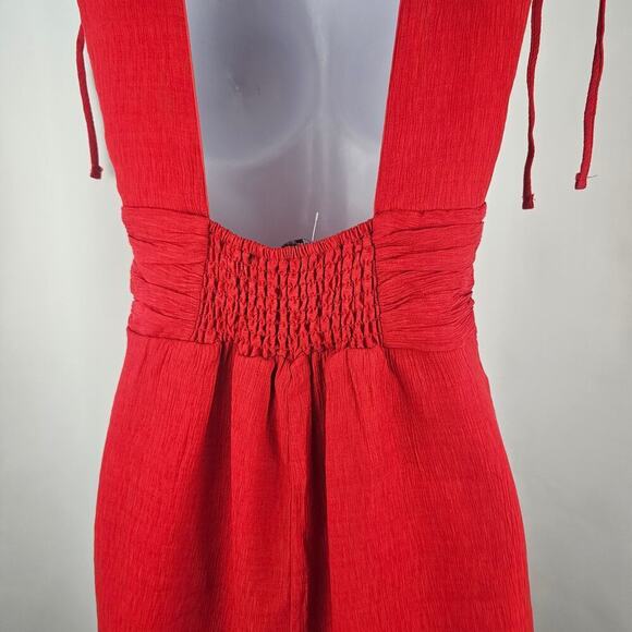 Women's Red Rayon Deep V-Neck Romper With Pockets Size X-Small NWT - Picture 7 of 13